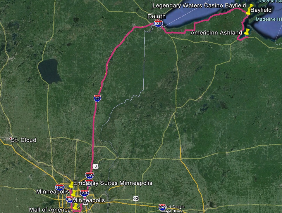 Route Minneapolis - Duluth - Bayfield - Ashland